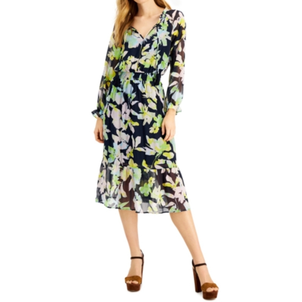 Willow Drive Tassel Midi Dress in Blue Multi XS